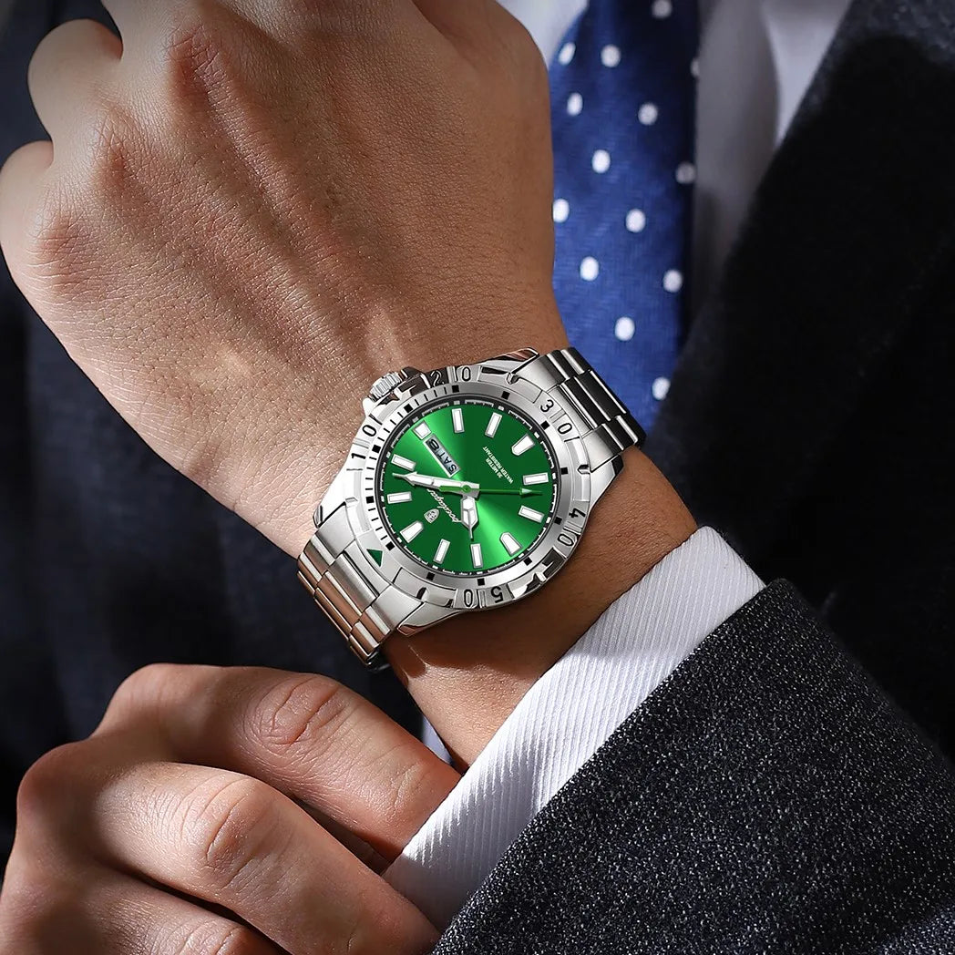 Poedagar 959 Men Watch Business Stainless Steel Luxury Quartz Wristwatch Montre Homme Waterproof Luminous Date Watch for Men