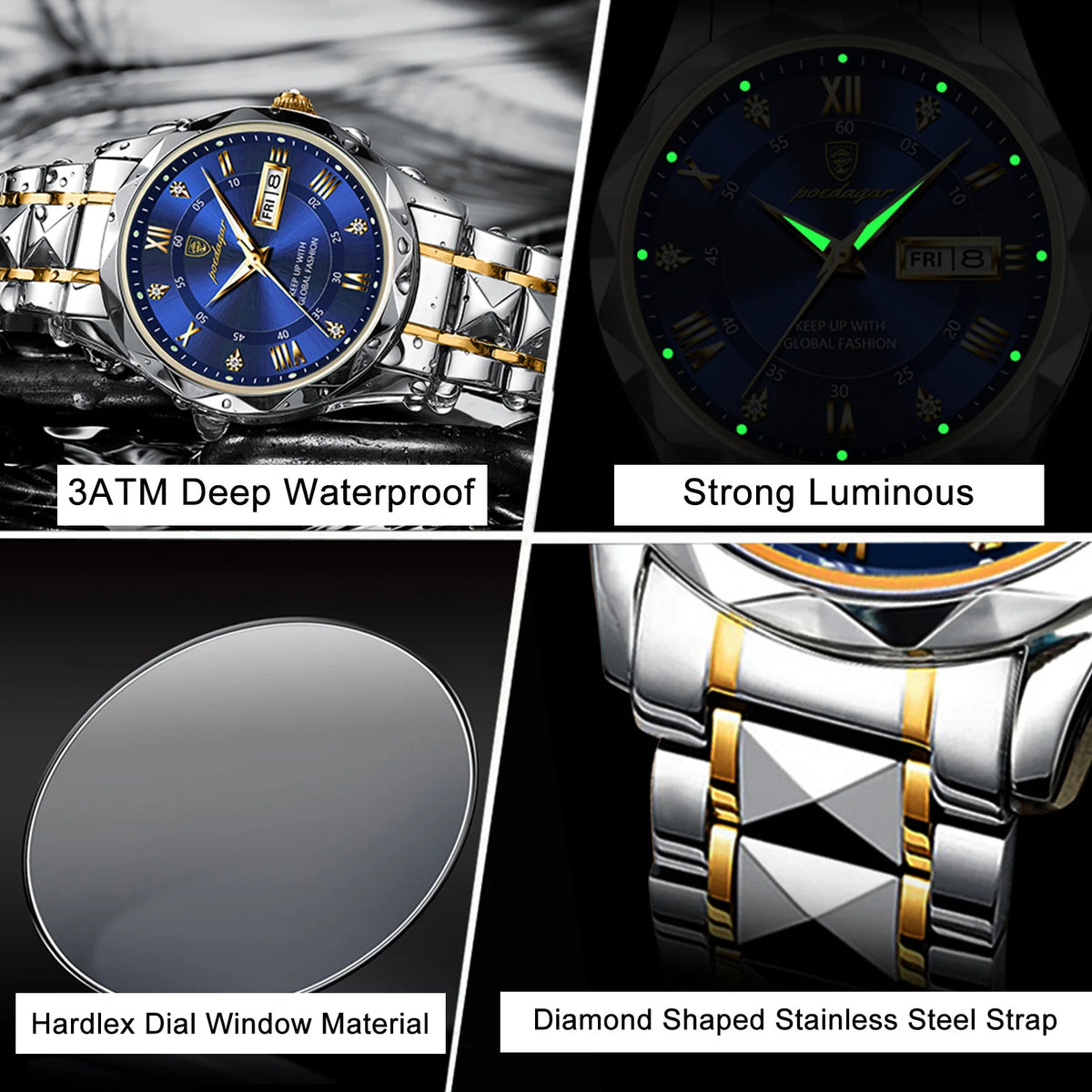 Poedagar Luxury Fashion Quartz Watches for Men Women Waterproof Luminous Stainless Couple Watches