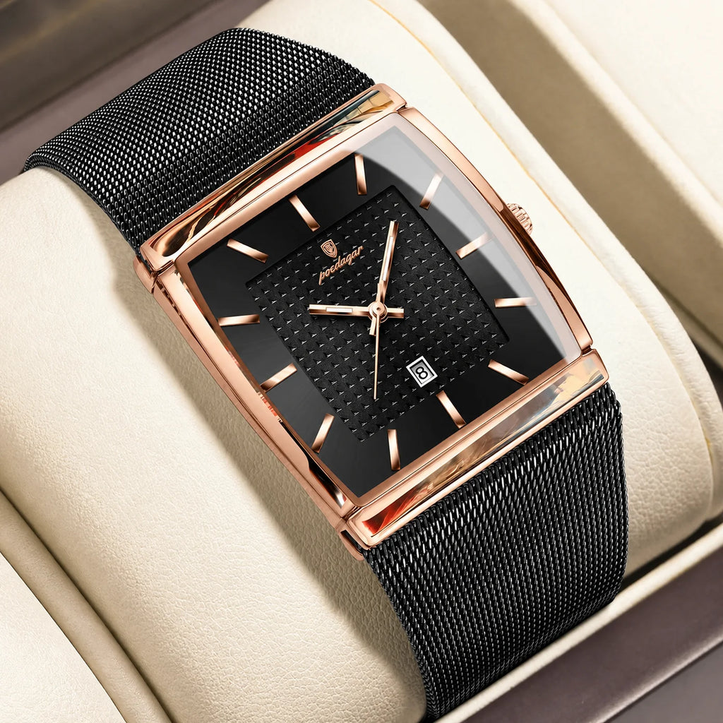 Poedagar 885 Luxury Men's Quartz Watches Stainless Steel Mesh Date Wristwatch Luminous Waterproof Watch for Men Montre Homme
