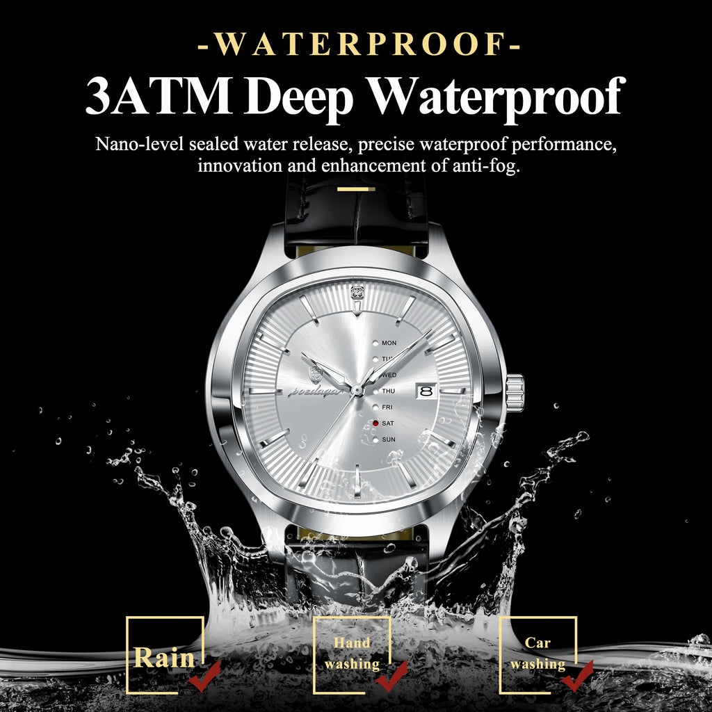 Poedagar 623 Luxury Men's Watch Business Date Dial Leather Strap Quartz Watches Waterproof Luminous Calendar Wristwatch for Men