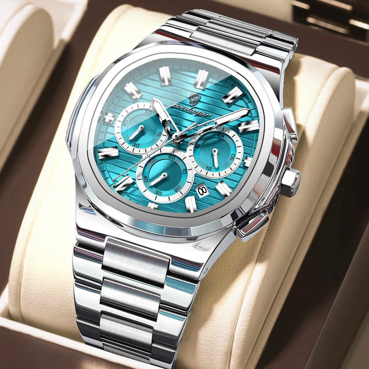 Poedagar 834 Stainless Steel Waterproof Luminous Men Quartz Watch Business Chronograph Watch for Men