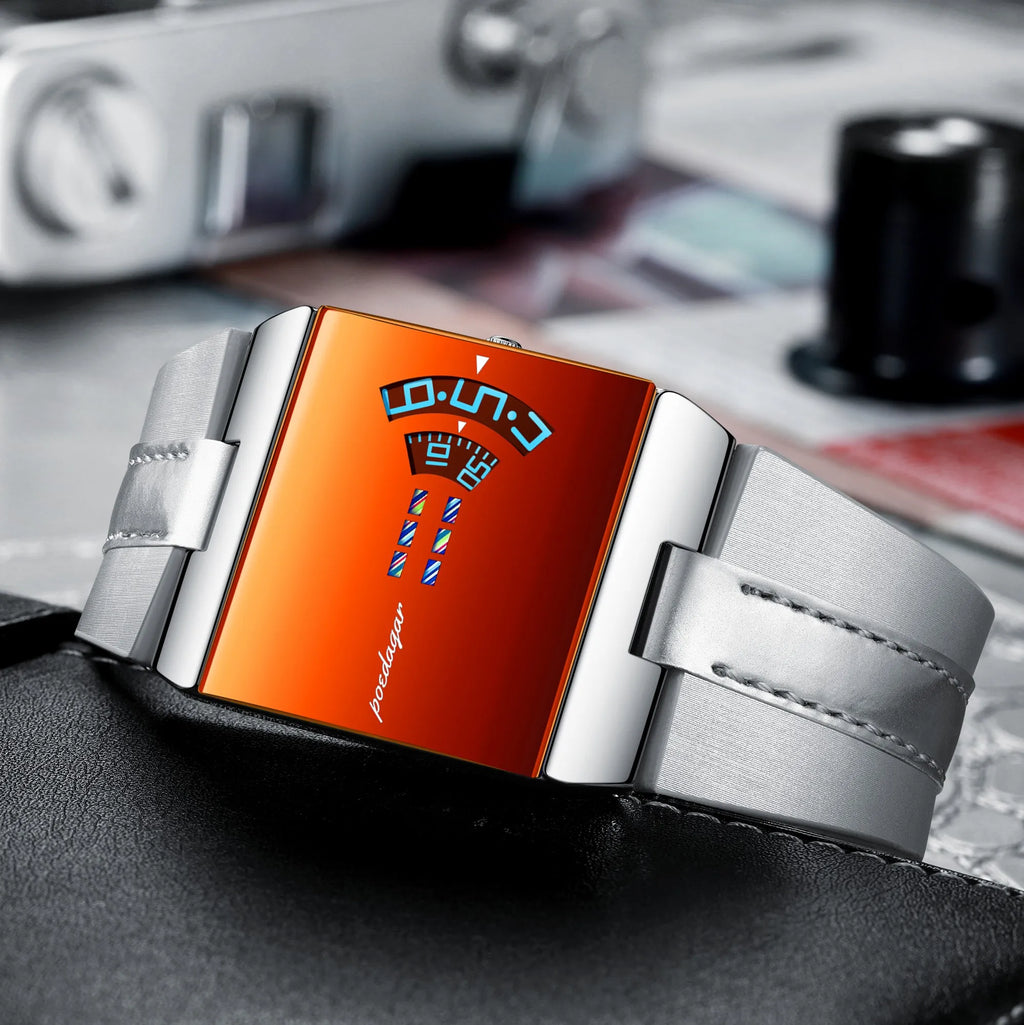 Poedagar 857 Luxury Men Watch Leather Strap Red Mirror Dial Quartz Wristwatch Waterproof Daily Wear Watch for Men Factory Direct