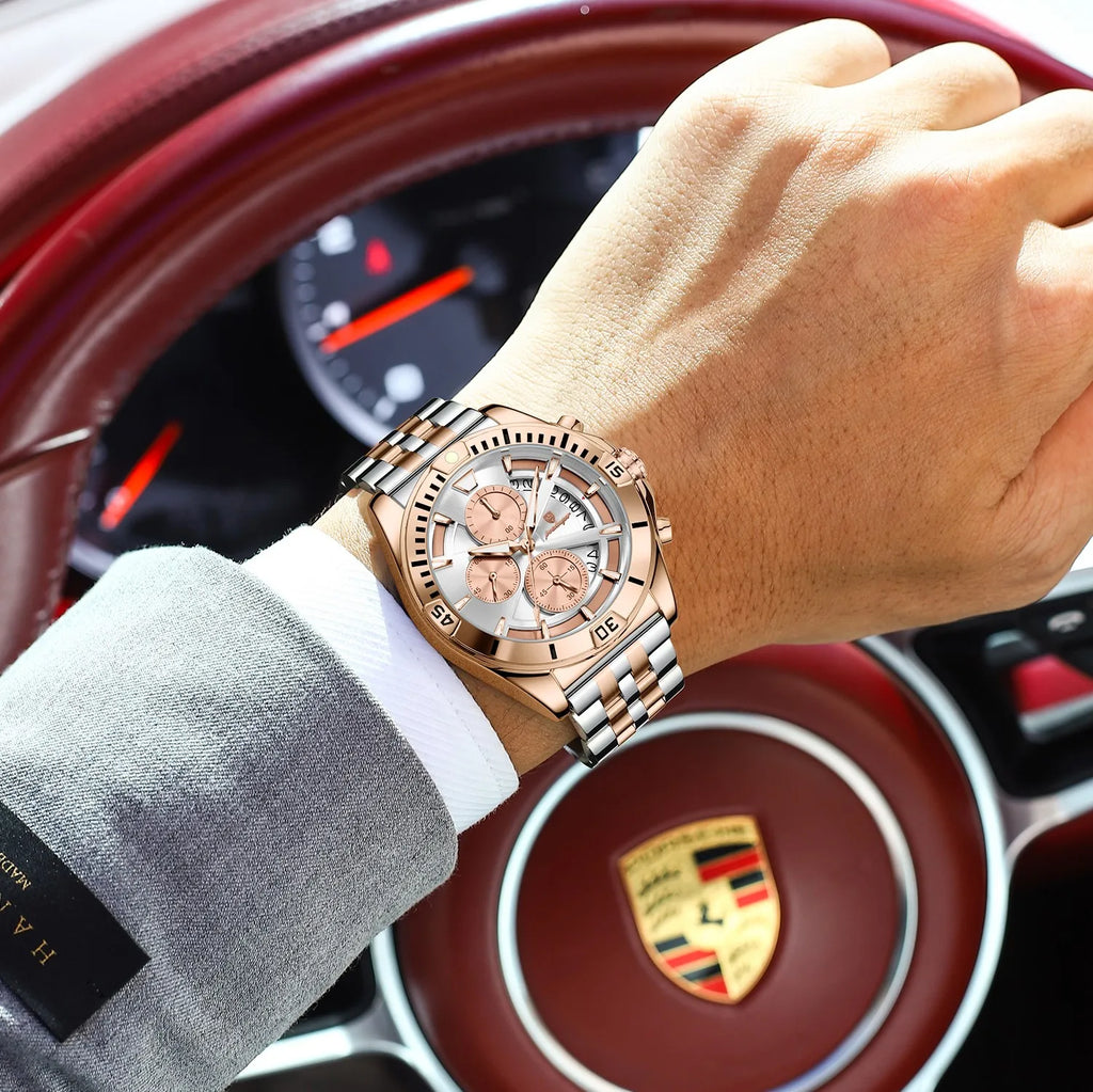 Poedagar 695 Men's Quartz Watches Two-Tone Colorways Trendy Casual Stainless Steel Luminous Chronograph Montre Homme Wholesale