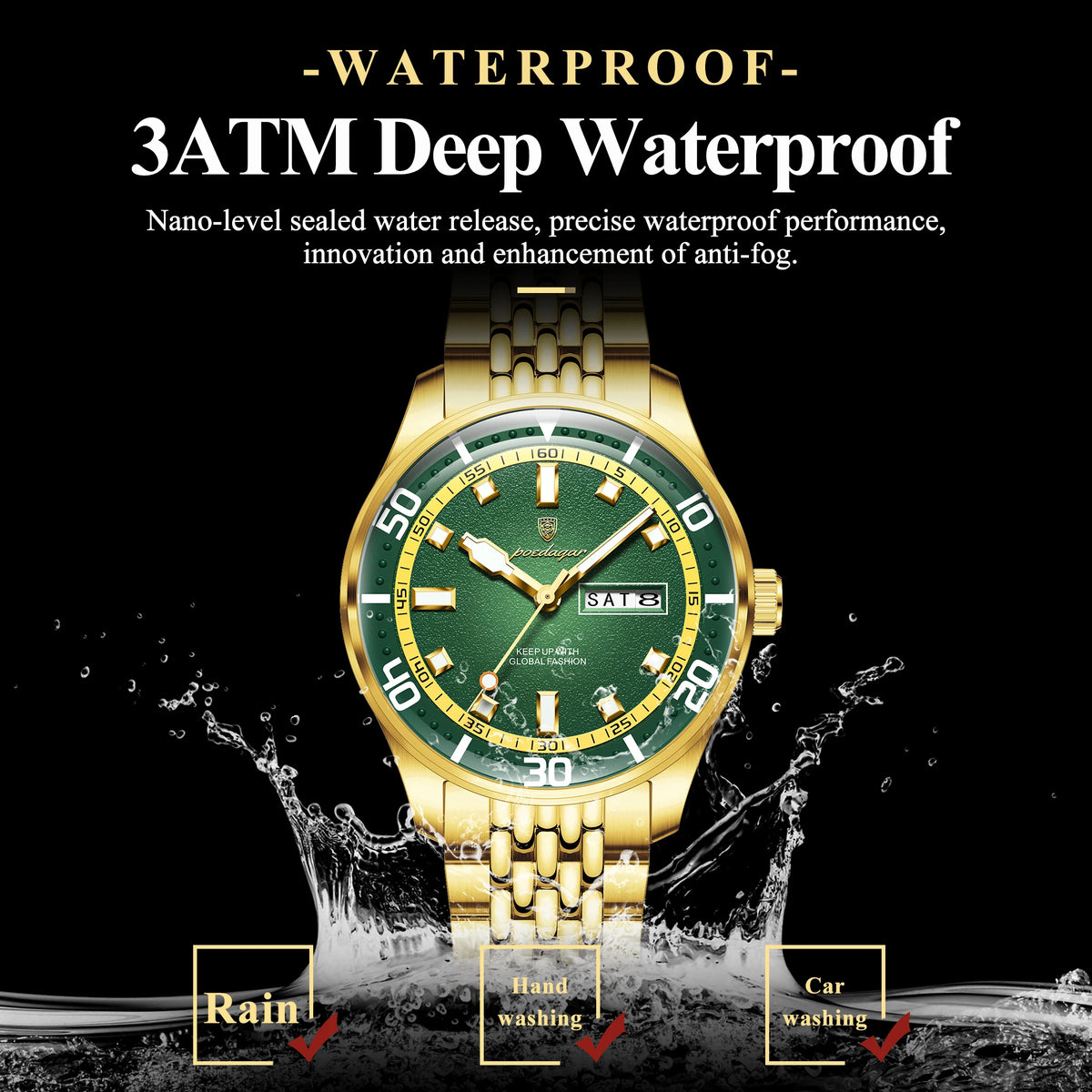 Poedagar 609 Men's Watches Luxury Fashion Wristwatch Reloj Waterproof Luminous Stainless Steel Date Day Quartz Watch for Men