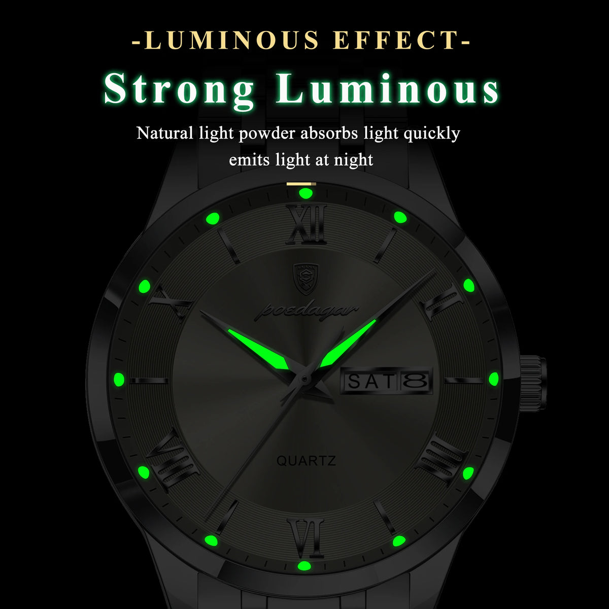 Poedagar 978 Luxury Quartz Watches Stainless Steel Bracelet Watch for Men Luminous Waterproof Mens Watch