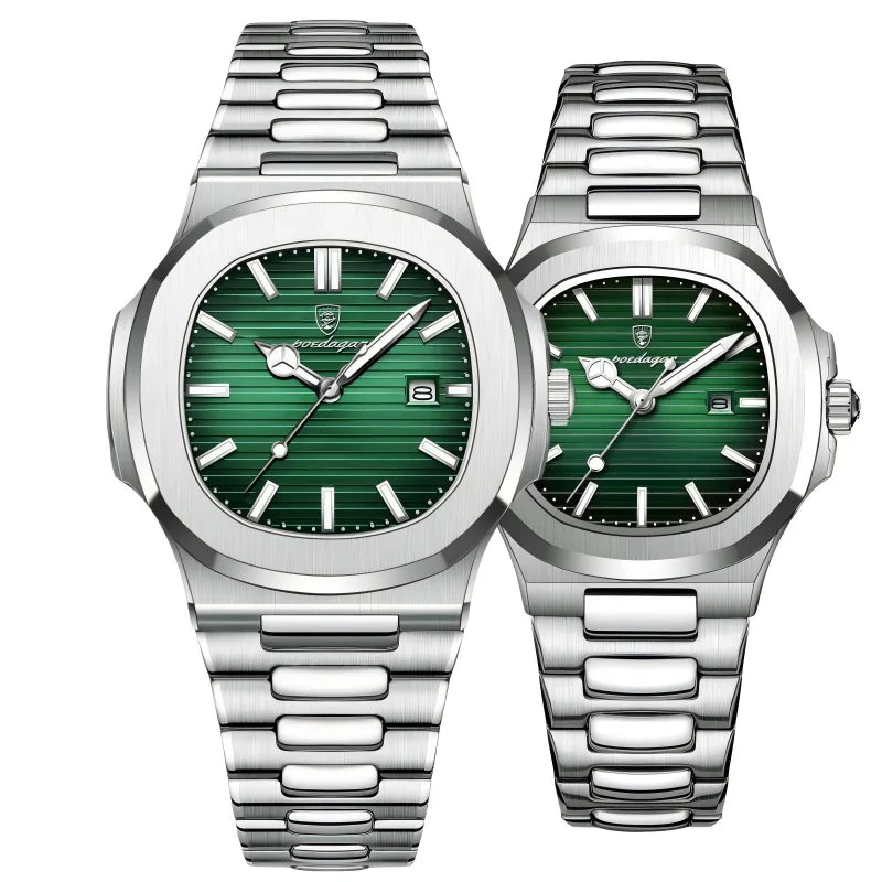 Poedagar Luxury Couple Watches for Lovers Waterproof Luminous Stainless Men and Women Quartz Watches