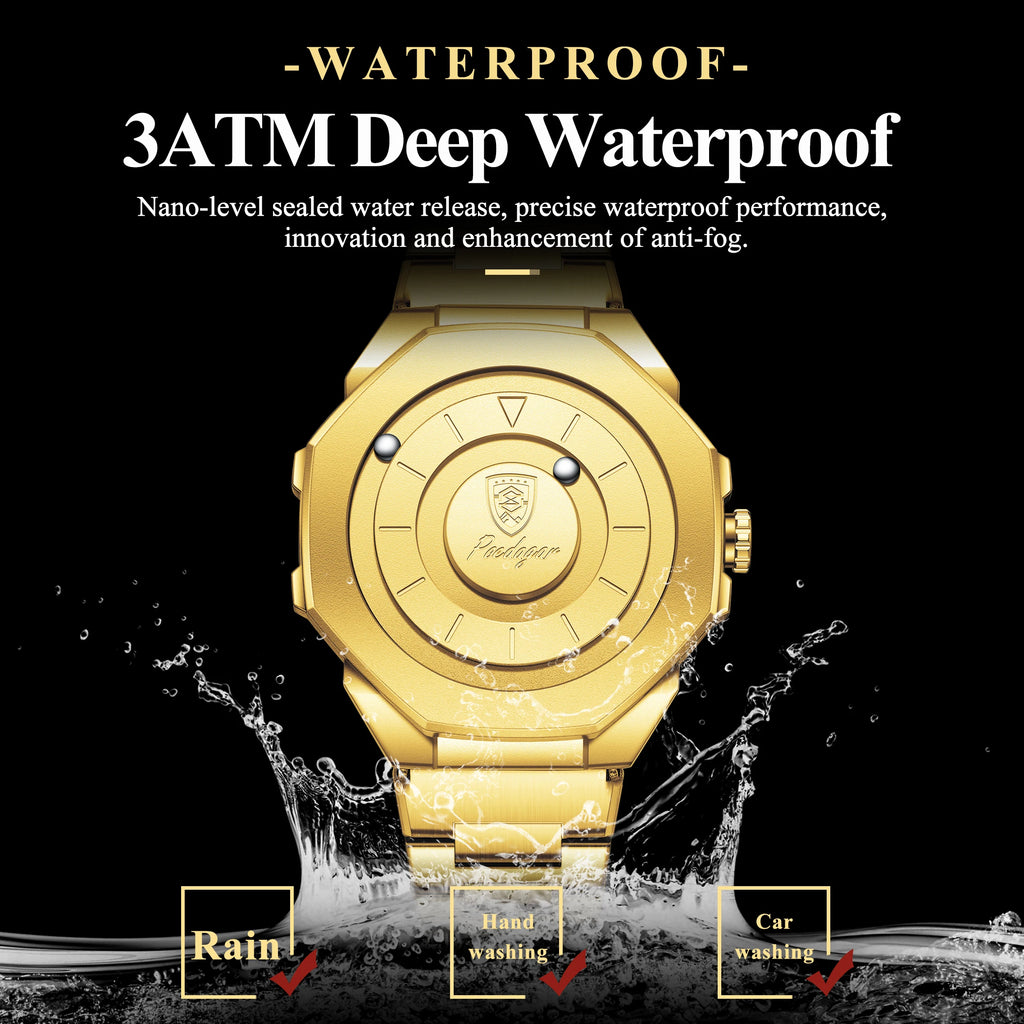 Poedagar 670 Men's Mirrorless Dial Ball Bual Track Turn Waterproof Stainless Steel Bracelet Quartz Watch