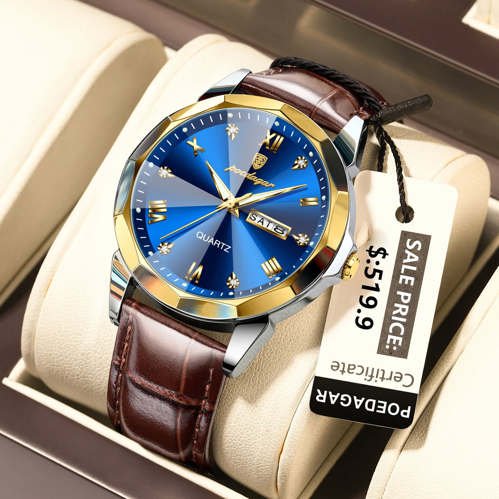 Poedagar 810 Men's Luxury Sports Watch Waterproof Luminous Quartz Watches Casual Leather Watches for Men