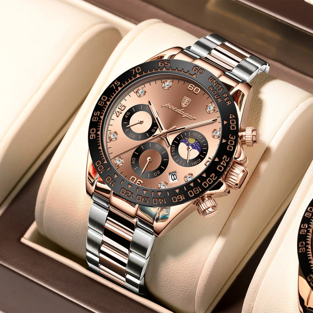 Poedagar Luxury Men Watch Chronograph Waterproof Luminous Date Quartz Watches Stainless Steel Ultra Watch for Men