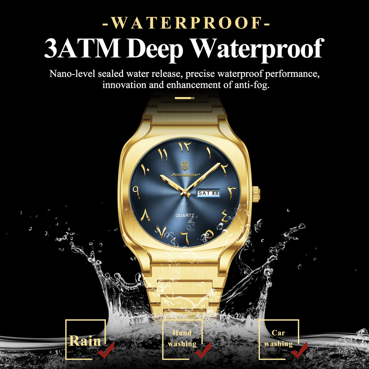 Poedagar 616 Men's Watch Luxury Classic Arabic Dial Quartz Wristwatch Montre Waterproof Gold Stainless Steel Watch for Men