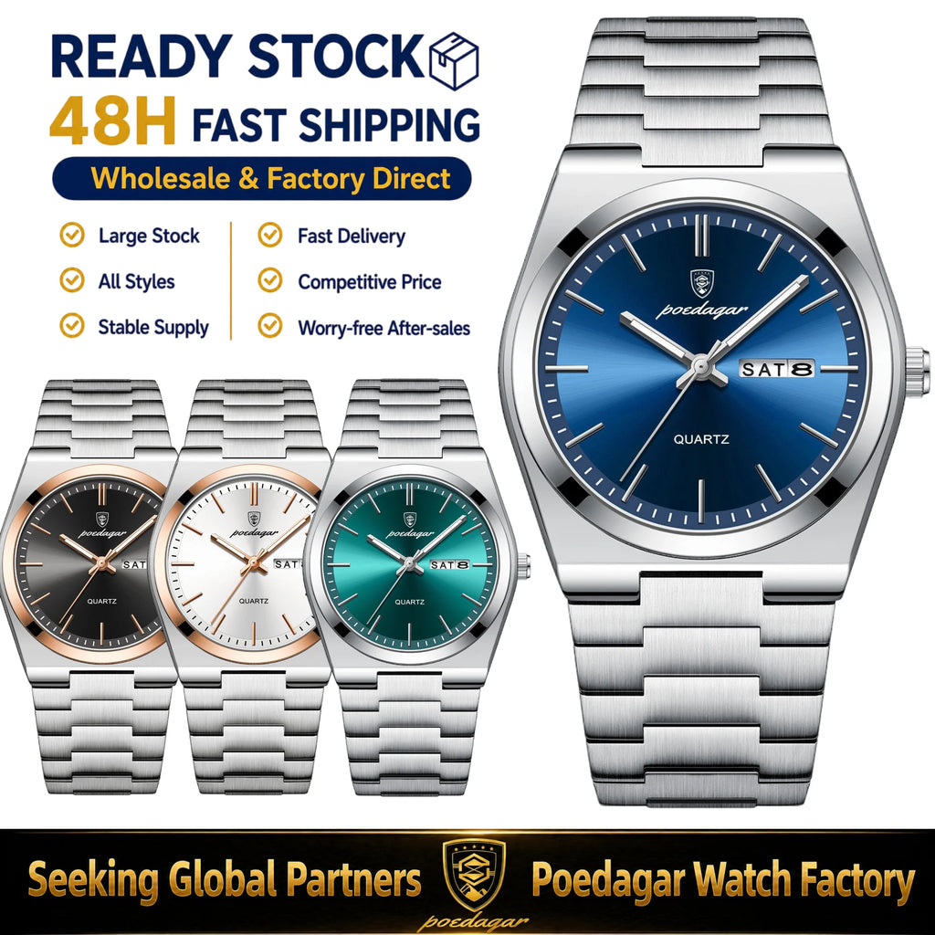Poedagar Business Casual Men Watch Waterproof Luminous Date Quartz Watches Wrist Luxury Stainless Steel Watch for Men