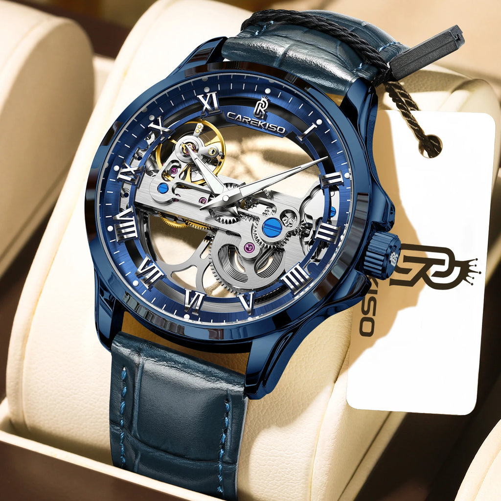 CAREKISO C124 Men Automatic Mechanical Wristwatch Waterproof Luminous Business Watch with Genuine Leather Strap