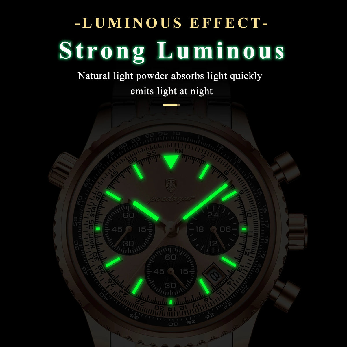 Poedagar 960 Luxury Business Men Watch Chronograph Stainless Steel Quartz Wristwatch Sport Fashion Waterproof Luminous Date