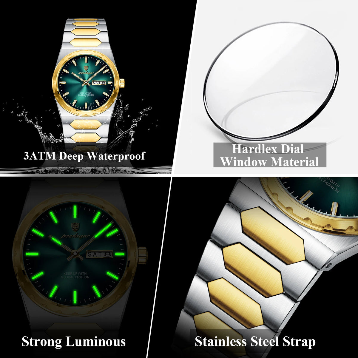 POEDAGAR 847 Classic Men Watch Stainless Steel Bracelet Dress Quartz Watches Date Waterproof Luminous Wristwatch Montre Reloj