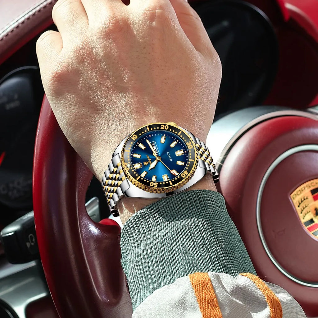 Poedagar 682 Men Watch Luxury Sport Rotating Bezel Date Day Stainless Steel Quartz Wristwatch Ready to Ship Factory Direct Sale