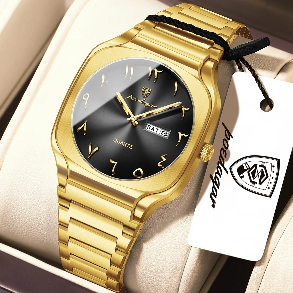 Poedagar 616 Men's Watch Luxury Eastern Arabic Dial Quartz Wristwatch Montre Waterproof Stainless Steel Business Watch for Men