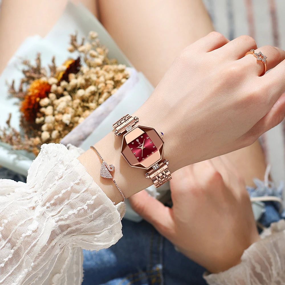 Poedagar Elegant Watches Women Wrist Diamond Quartz Watches Rose Gold Stainless Steel Ladies Watch Waterproof Factory Wholesale