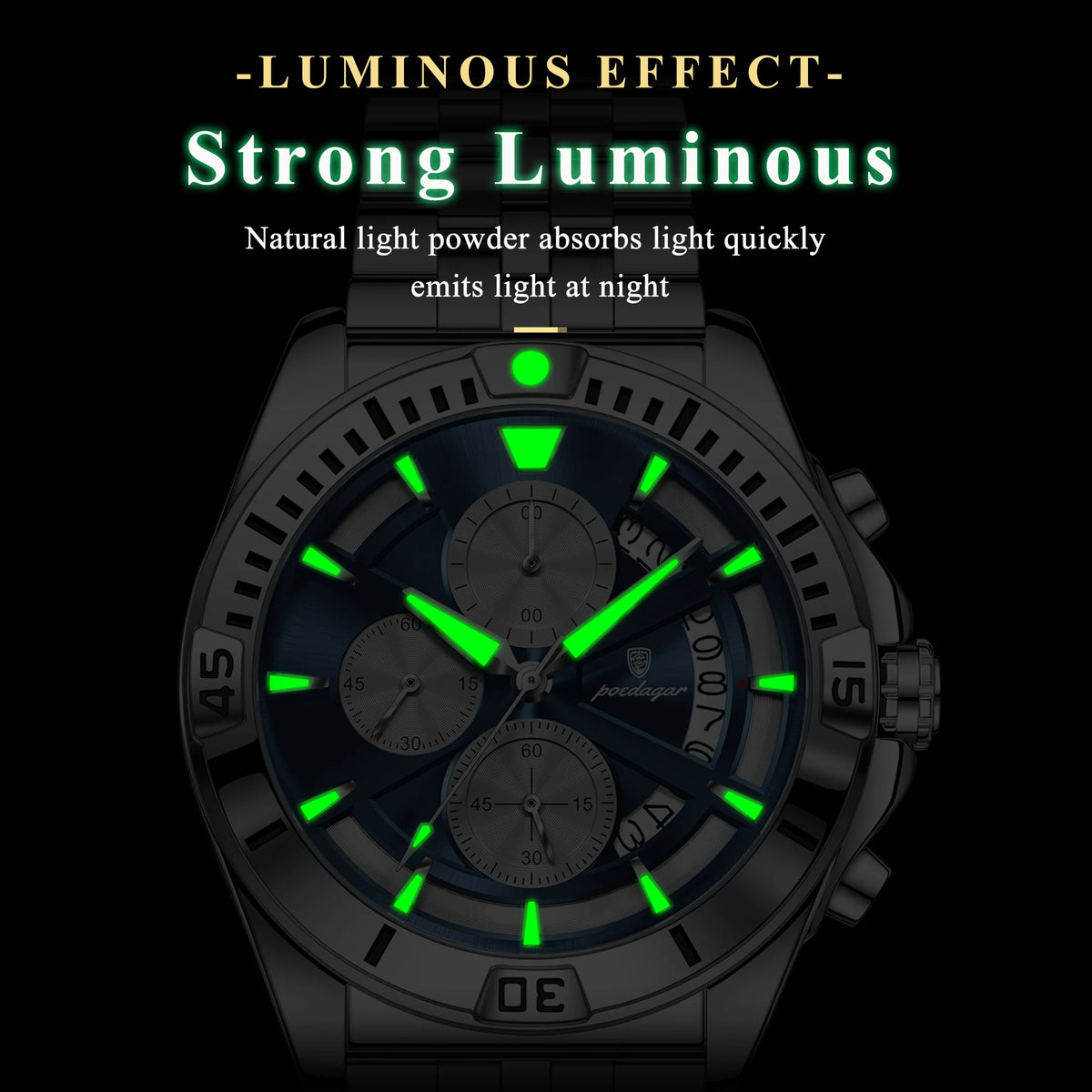 Poedagar 695 Men Quartz Watches Stainless Steel Waterproof Luminous Chronograph Reloj Hombre