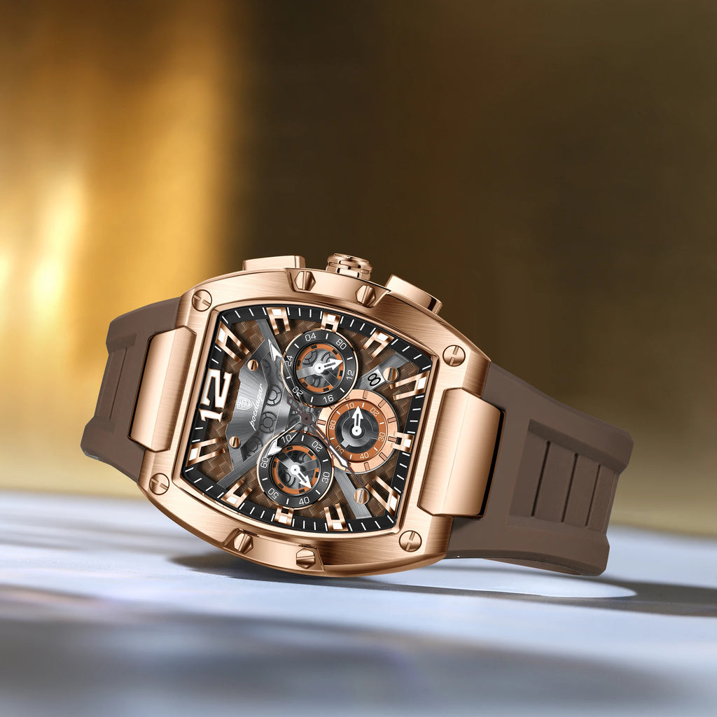 Poedagar 9051 Luxury Sport Men's Chronograph Alloy Case Square Dial Silicone Strap 3BAR Water Resistant Quartz Watch