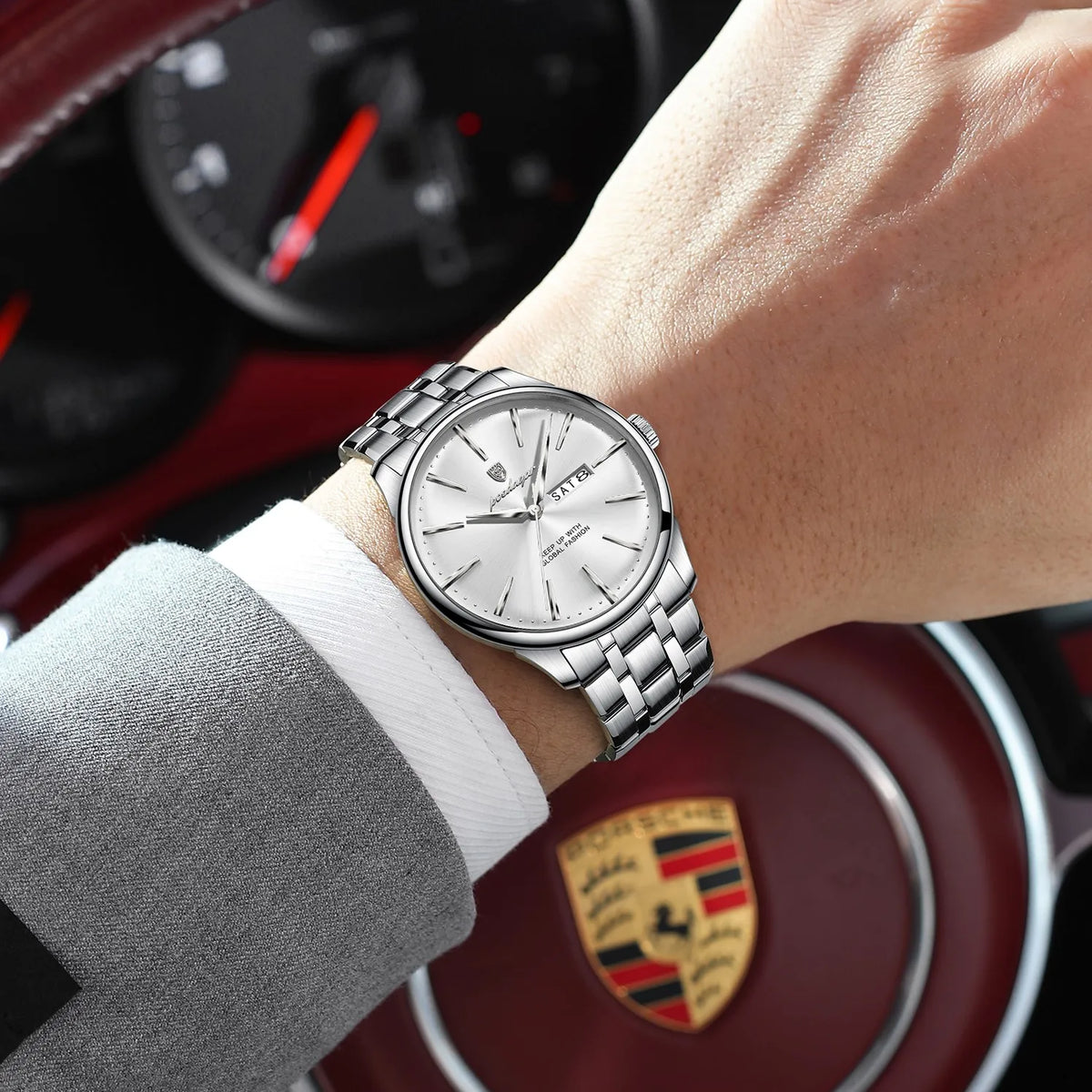 Poedagar 843 Business Casual Men Watch Multi-color Metal Sunray Dial Calendar Waterproof Luxury Quartz Wristwatch Factory Direct