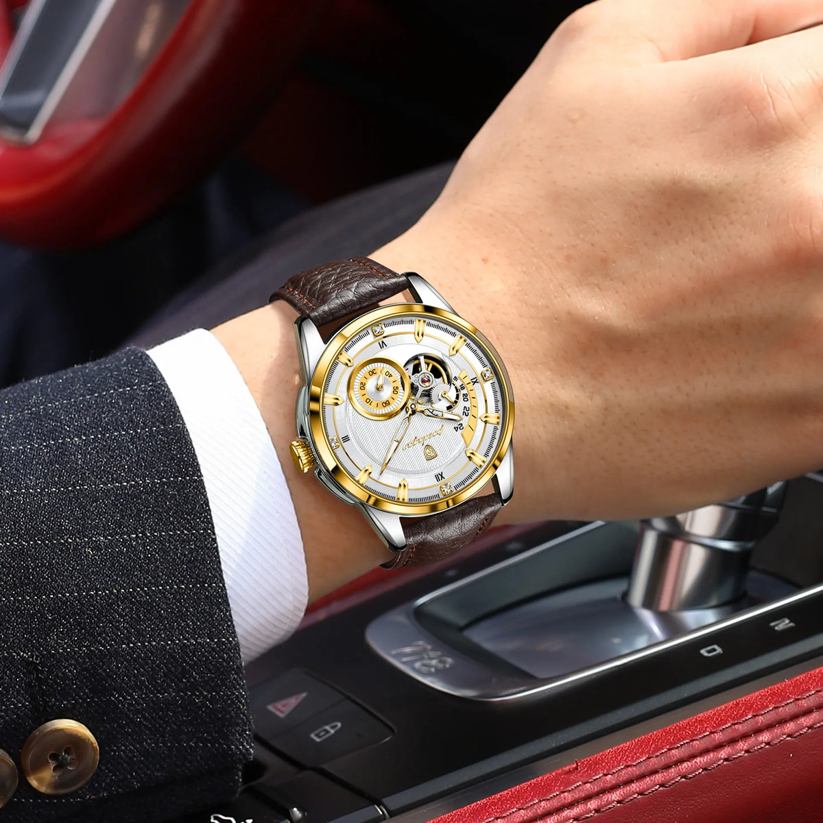 Poedagar 1427 Men's Mechanical Watch Luxury Leather Strap Luminous Reloj Hombre 3ATM Waterproof Automatic Wristwatch for Men