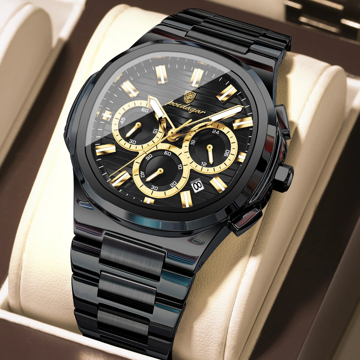 Poedagar 834 Stainless Steel Waterproof Luminous Men Quartz Watch Business Chronograph Watch for Men