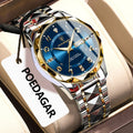 Poedagar 858 Watch for Men Luxury Waterproof Luminous Quartz Watches Date Week Moissanite Reloj Stainless Steel Men Watch