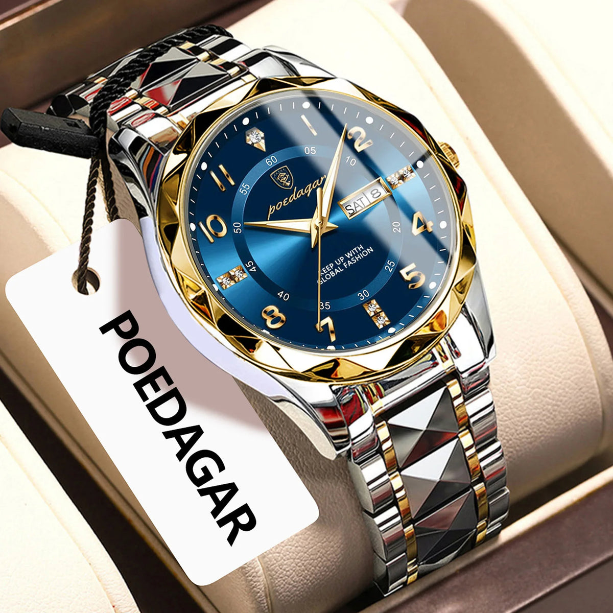 Poedagar 858 Watch for Men Luxury Waterproof Luminous Quartz Watches Date Week Moissanite Reloj Stainless Steel Men Watch