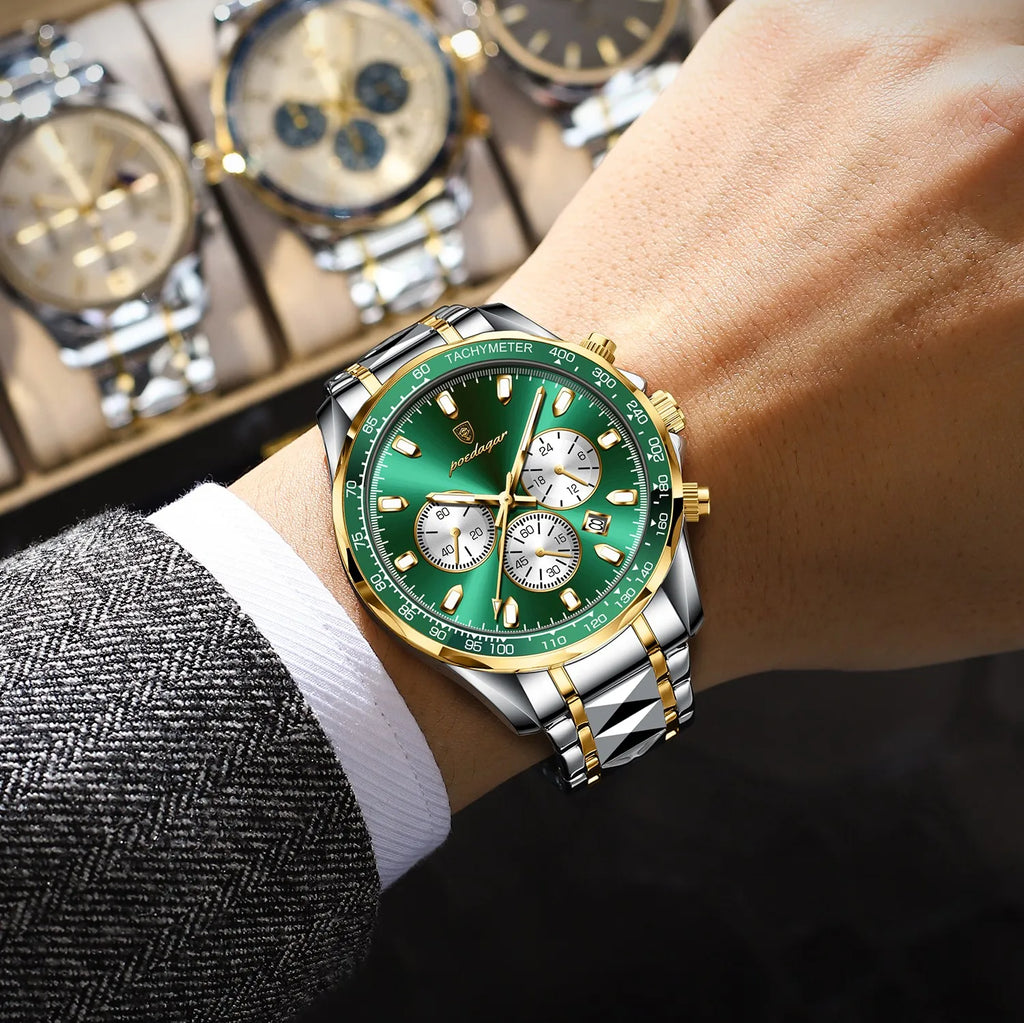 Poedagar 815 High Quality Men Watch Tachymeter Chronograph Montre Homme Stainless Steel Luminous Watch for Men Wholesale Price