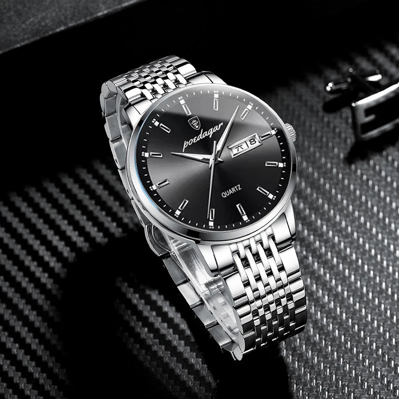 Poedagar Luxury Business Quartz Watches Stainless Steel Relojes Hombre Calendar Waterproof Watch for Men