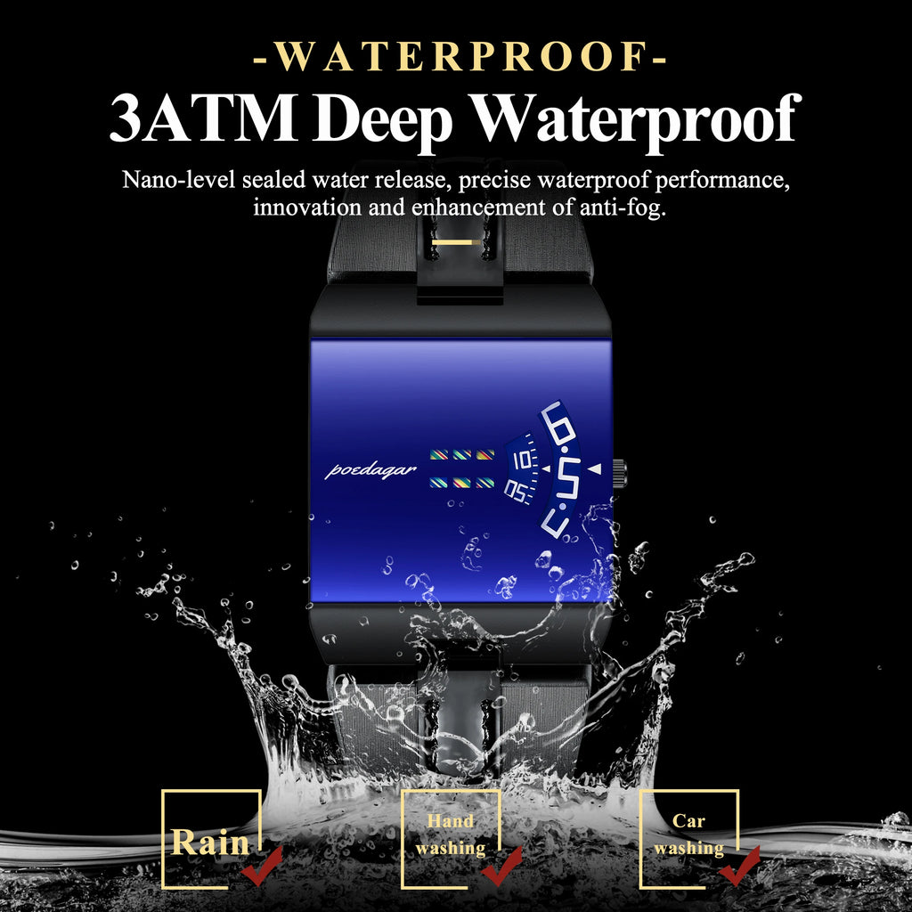 Poedagar 857 Luxury Mens Watch Leather Strap Blue Mirror Dial Waterproof Daily Wear Wristwatch Factory Direct Ready to Ship