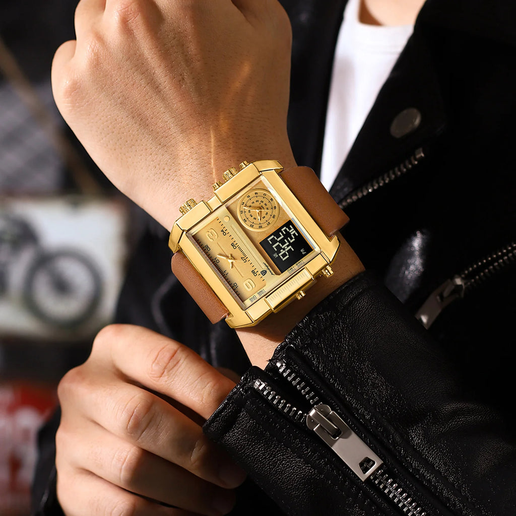 Poedagar Fashion Men Watches Waterproof Luminous Leather Quartz Watches Multifunctional Chronograph Watch for Men