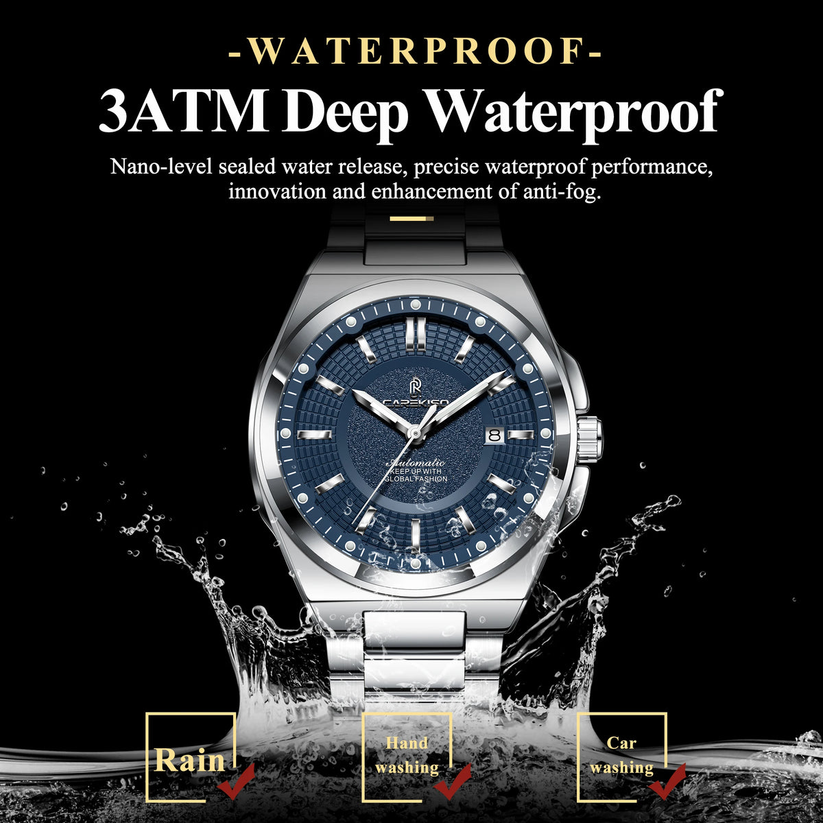 Wholesale CAREKISO C122 Automatic Mechanical Watch Men Stainless Steel Waterproof Luminous Business Wristwatch Factory Supplier