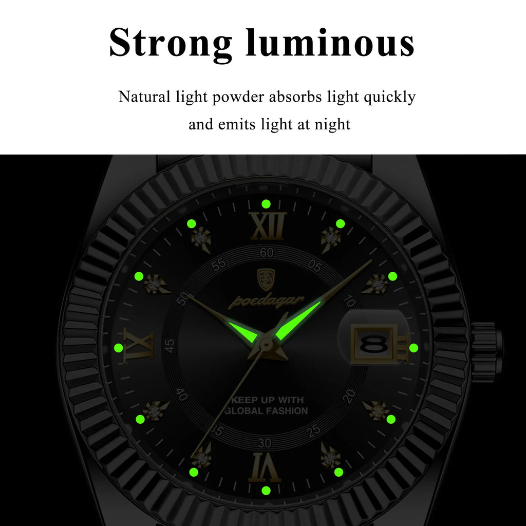 Poedagar 910 Luxury Mens Watch Casual Waterproof Luminous Date Montre Homme Stainless Steel Business Quartz Watch for Men