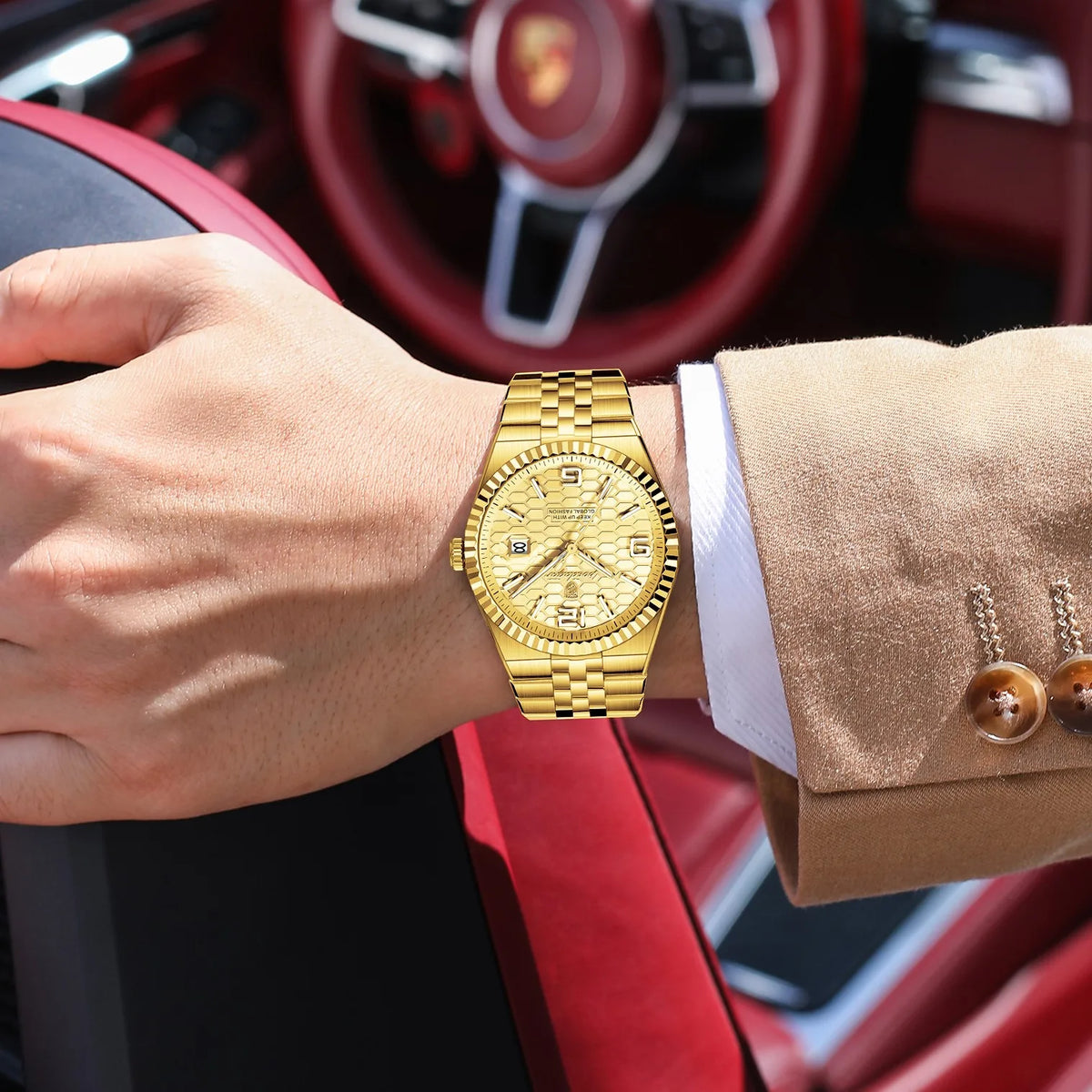 Poedagar 839 Luxury Men's Watch Gold Tone Business Classic Design Fluted Bezel Quartz Waterproof Wristwatch Reloj Montre Homme