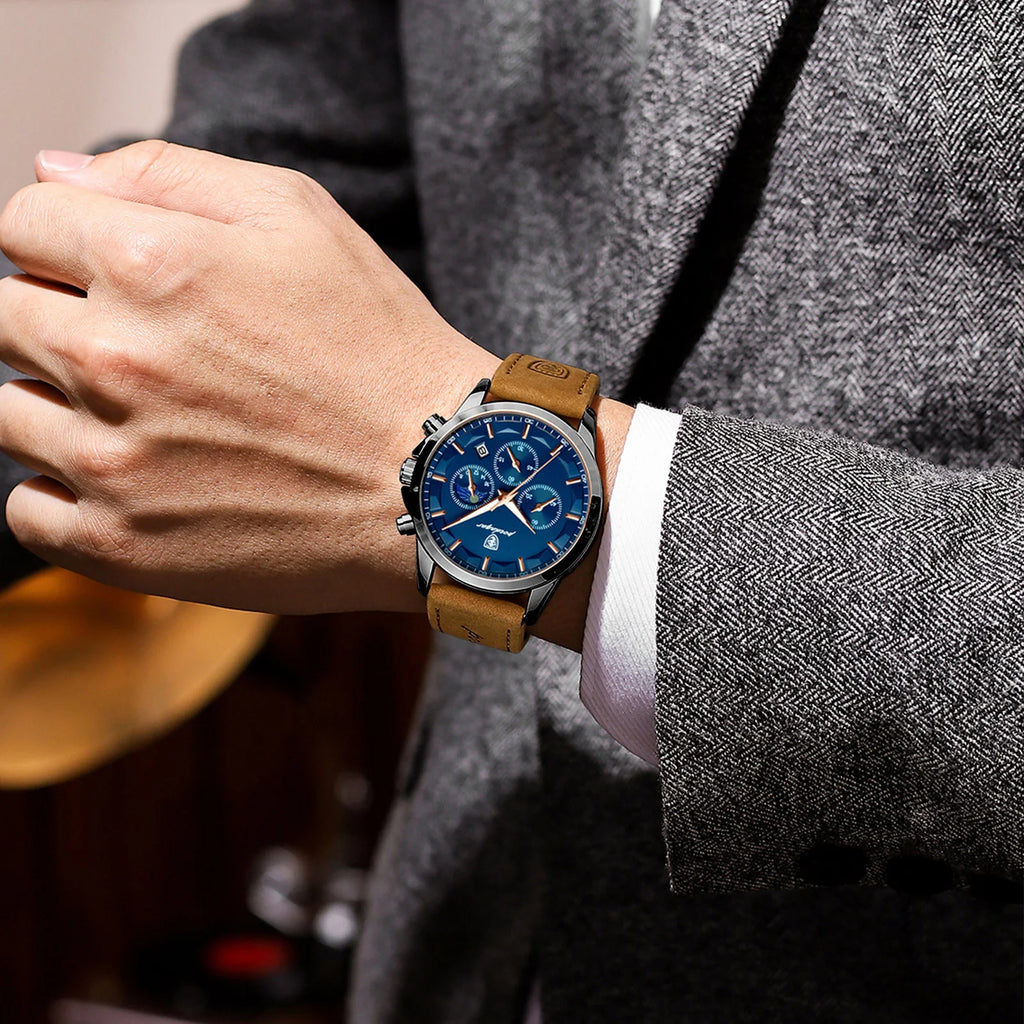 Poedagar 928 Luxury Men Wrist Watch Sports Leather Montre Quartz Watch Waterproof Luminous Calendar Chronograph Watches for Men