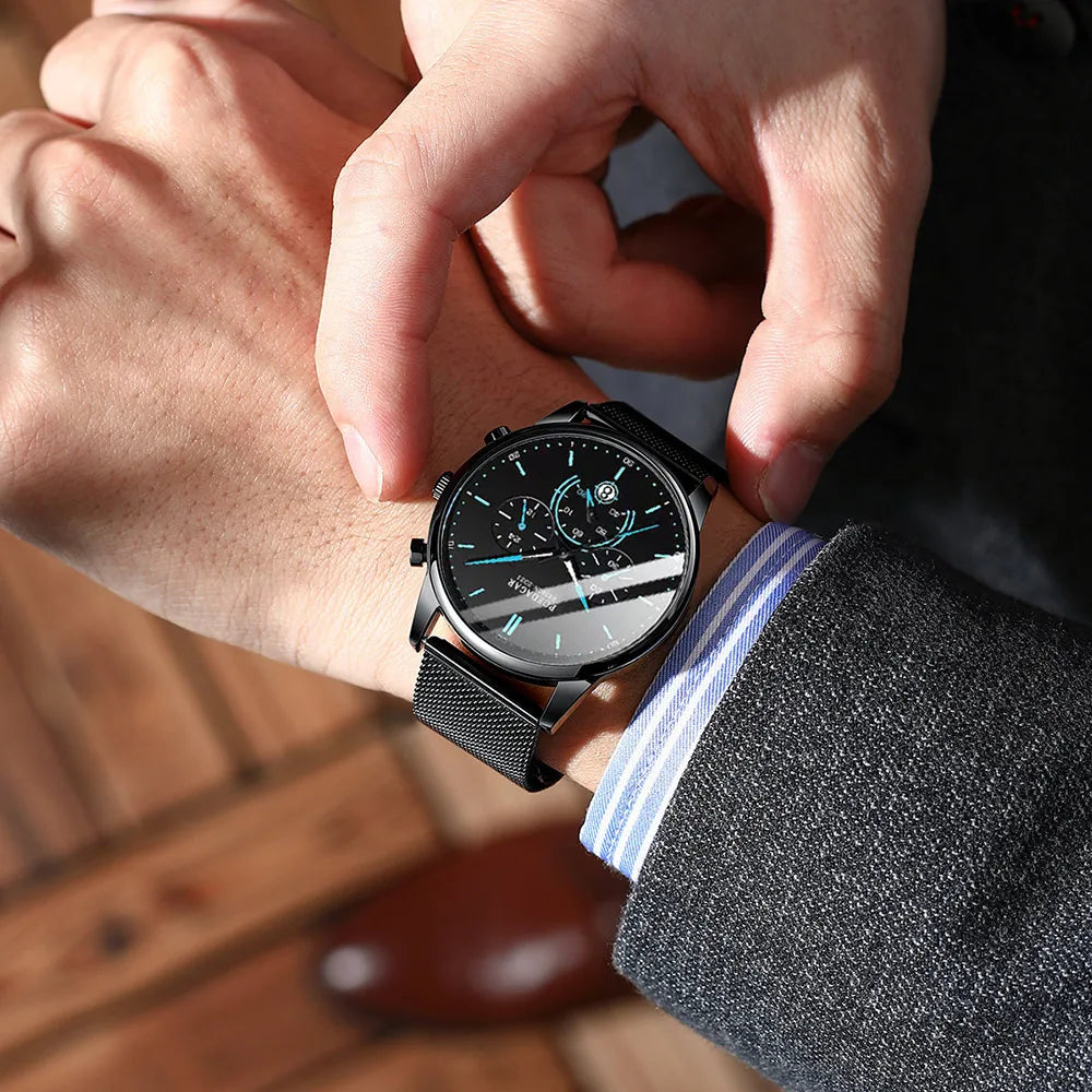 Poedagar Stainless Steel Luxury Watch Sport Chronograph Quartz Watches Waterproof Luminous Watch for Men