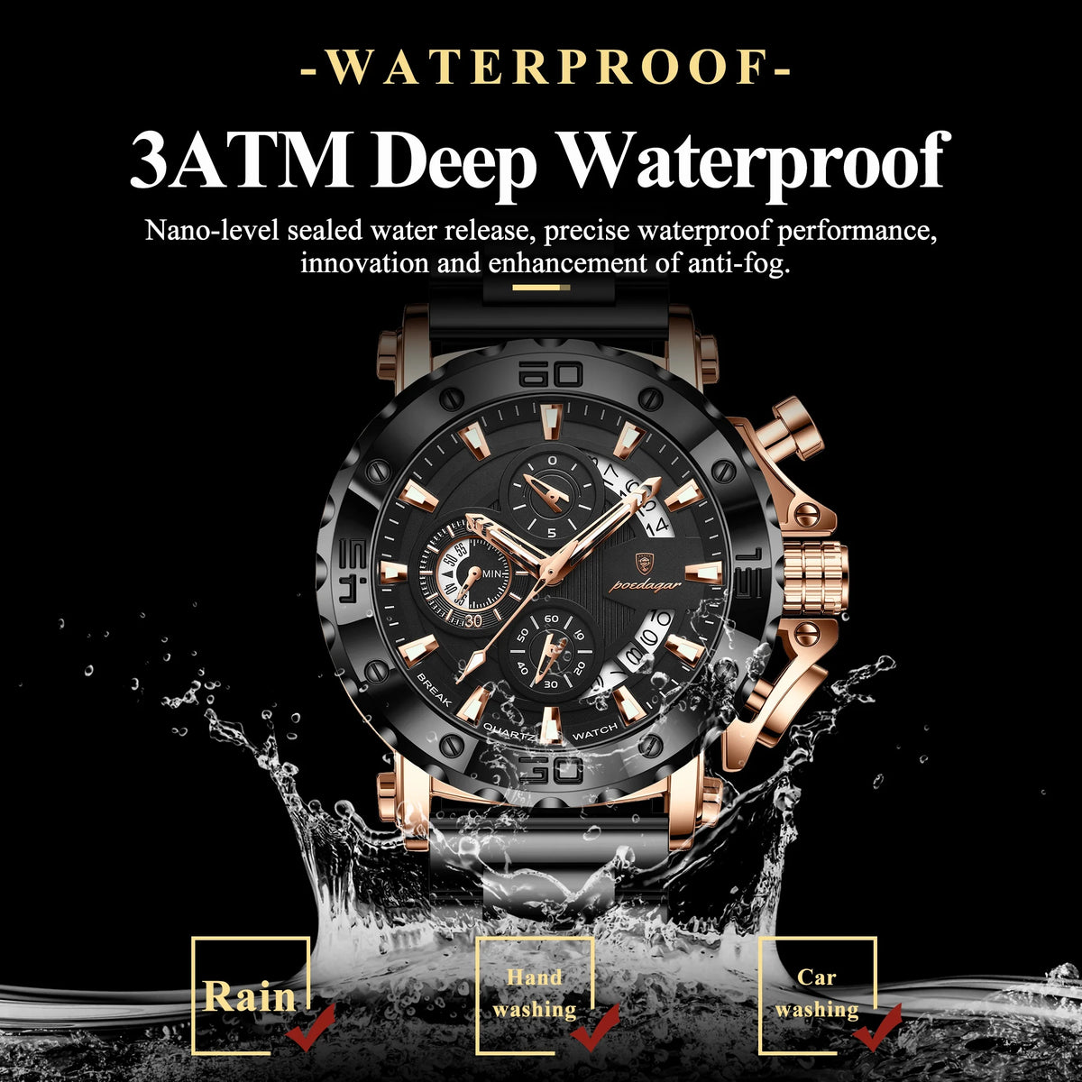 Poedagar Reloj 892 Men Luxury Stainless Steel Bracelet Waterproof Luminous Chronograph Watch