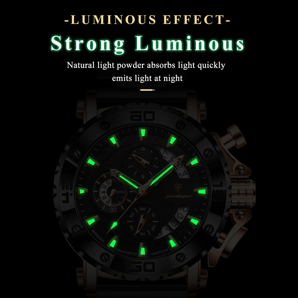 Poedagar Reloj 892 Men Luxury Stainless Steel Bracelet Waterproof Luminous Chronograph Watch