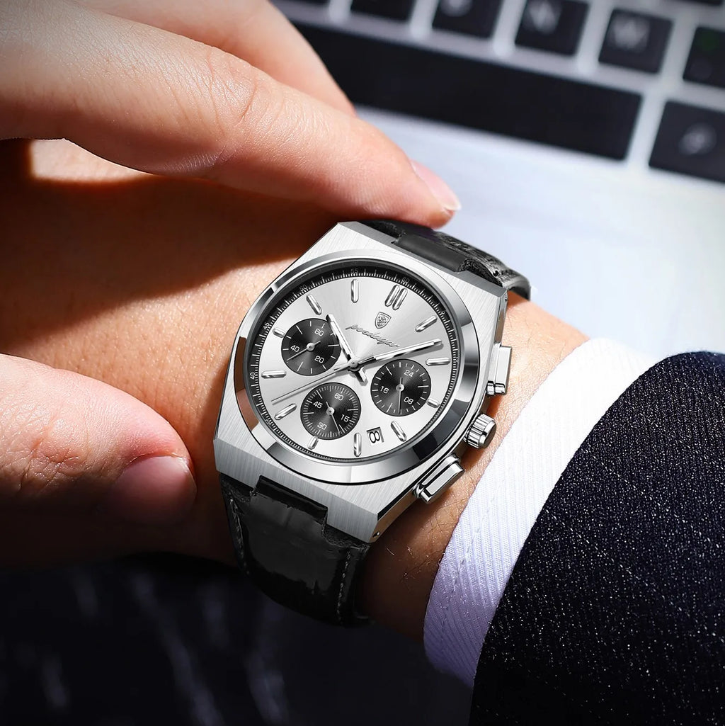 Poedagar 970 Luxury Men Watch Leather Strap Luminous Waterproof Quartz Watches Montre Homme Casual Chronograph Watch for Men