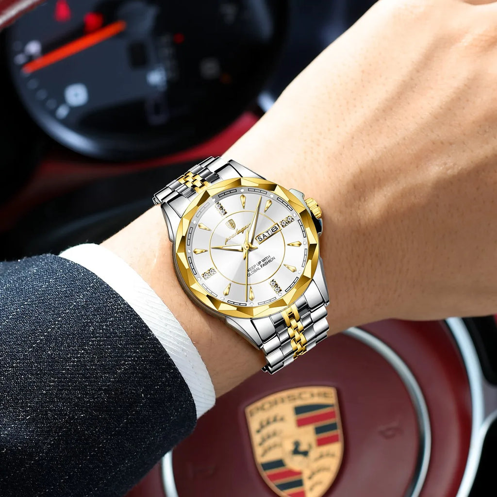 Poedagar 674 Luxury Men Quartz Watches Business Stainless Steel Strap Wristwatch 30M Waterproof Luminous Calendar Watch for Men