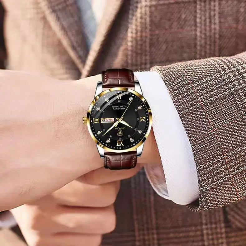 Poedagar Watch for Men Fashion Quartz Watches Diamond Leather Watches Men Wrist Waterproof Luminous Calendar Relojes Hombre
