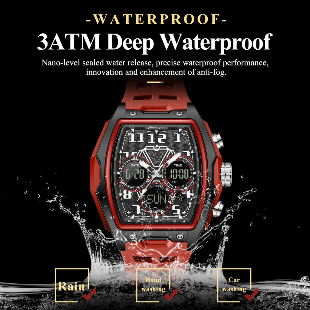 Poedagar 636 Sport Wrist Watch for Men Analog-Digital Quartz Watches Silicone Strap Montre Water Resistant Luminous Men's Watch