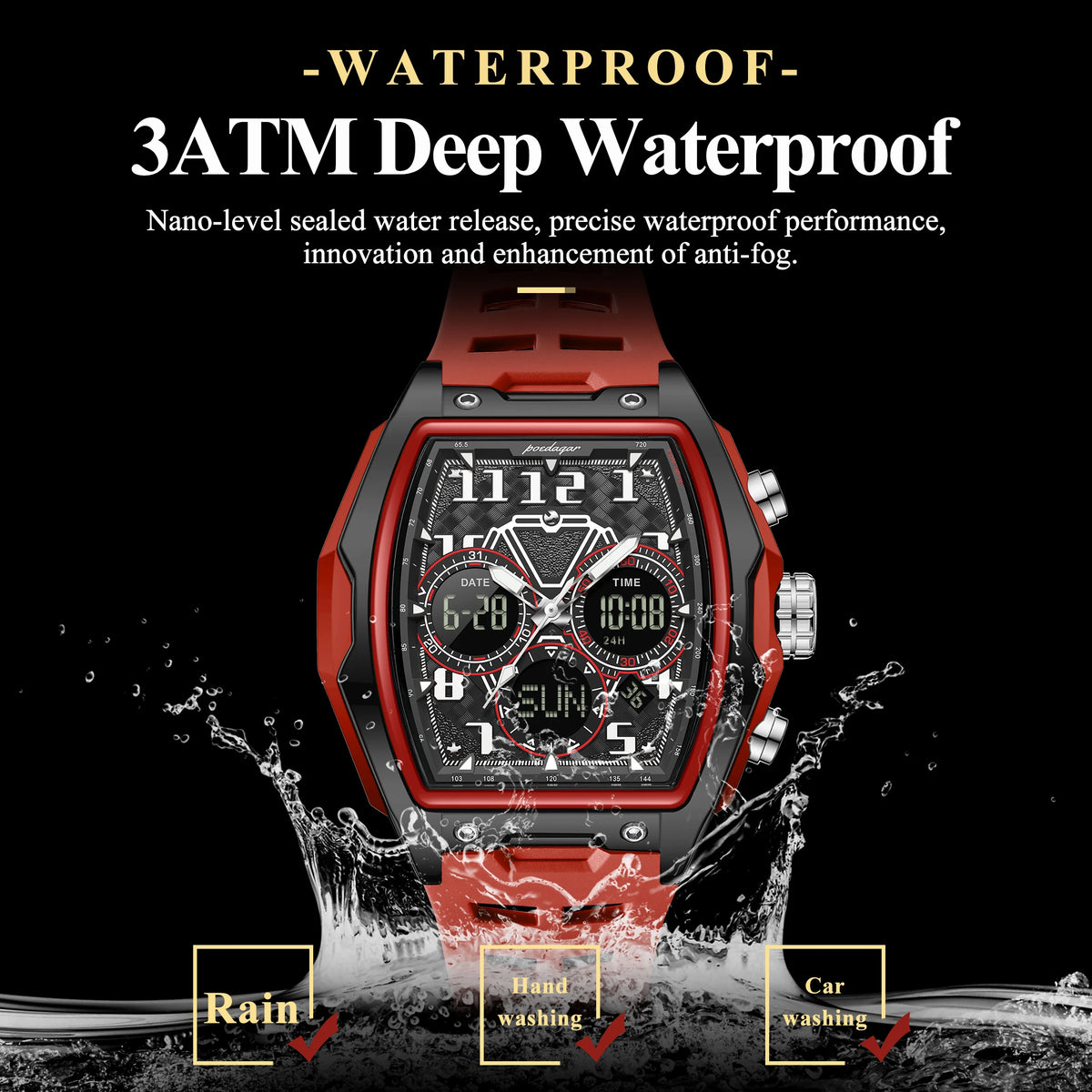 Poedagar 636 Sport Wrist Watch for Men Analog-Digital Quartz Watches Silicone Strap Montre Water Resistant Luminous Men's Watch