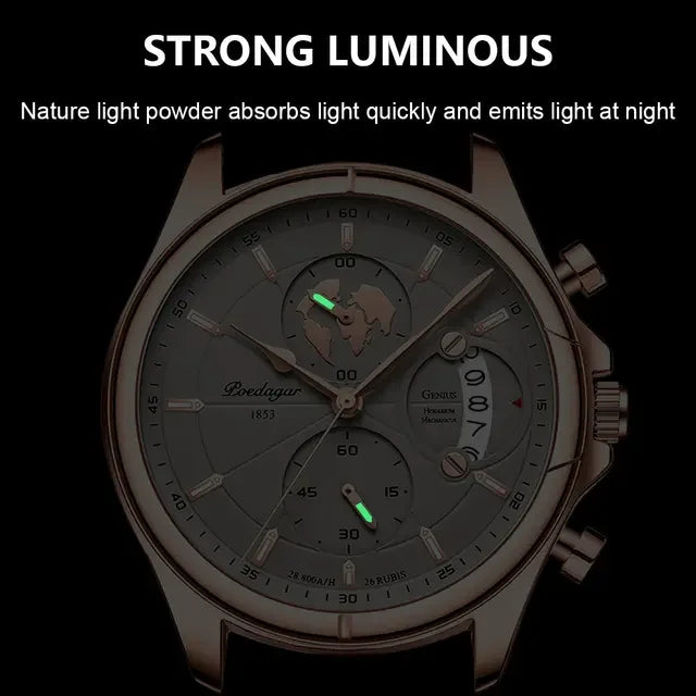 Poedagar 989 Luxury Men's Watch Fashion Leather Strap Quartz Watches Waterproof Luminous Daily Wear Watch for Men Reloj Hombre