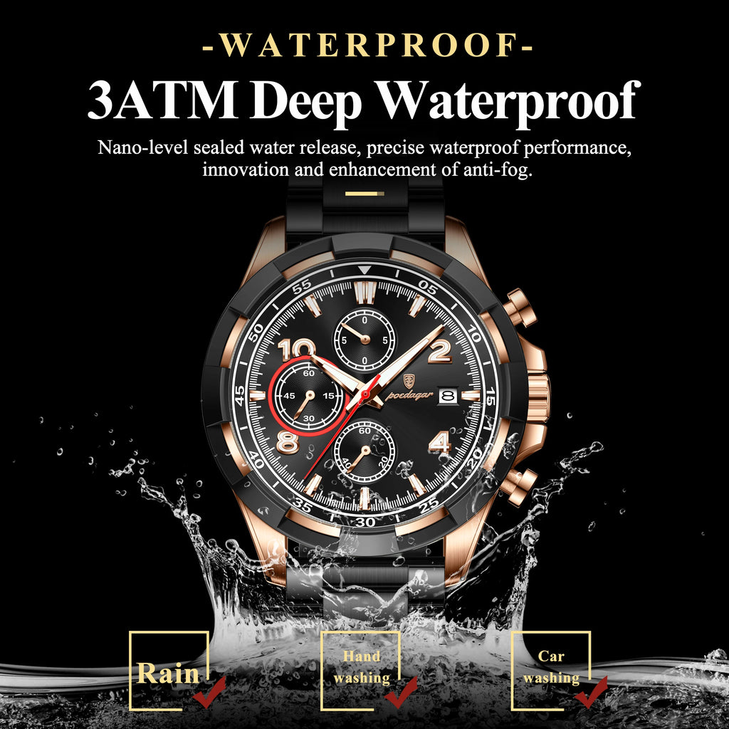Poedagar 685 Men's Watch Chronograph Luminous Quartz Watches 47MM Dial Montre Homme Waterproof Stainless Steel Bracelet Watch