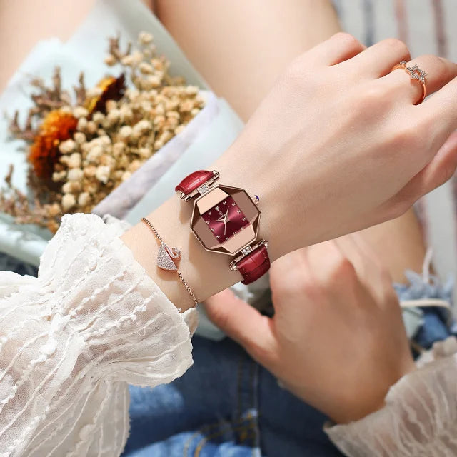 Poedagar Square Alloy case Dial Quartz Watches for Women Elegant Diamond Leather Ladies Watch Waterproof Watches Women Wrist