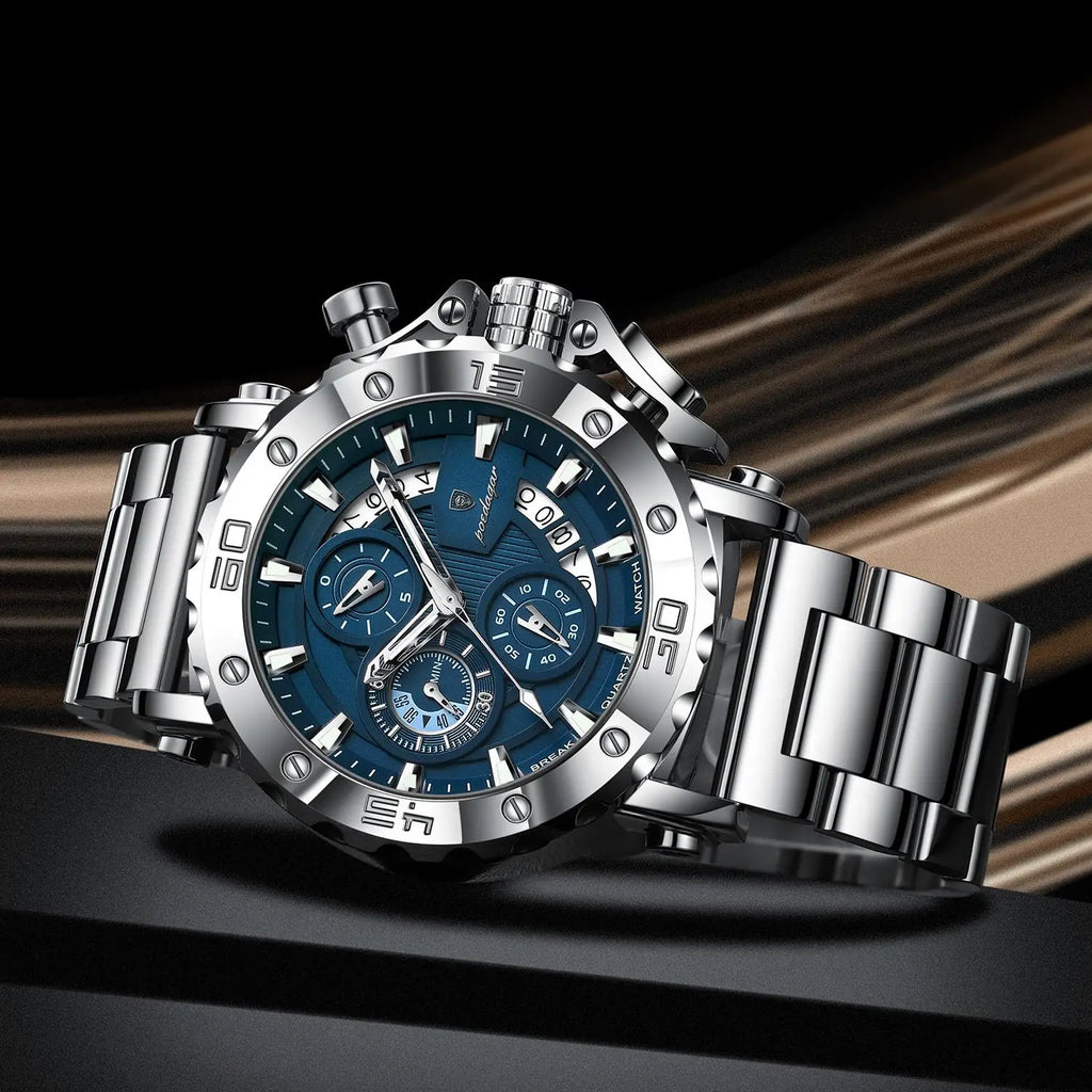Poedagar 892 Luxury Chronograph Stainless Steel Men's Quartz Watches Reloj Luminous Waterproof Watch for Men