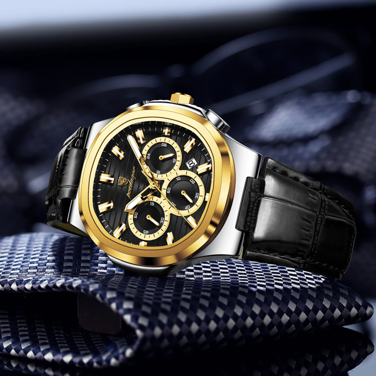 Poedagar 834 Two-Tone Gold Men's Quartz Watch Waterproof Luminous Leather Strap Chronograph Relogio Masculino Wholesale