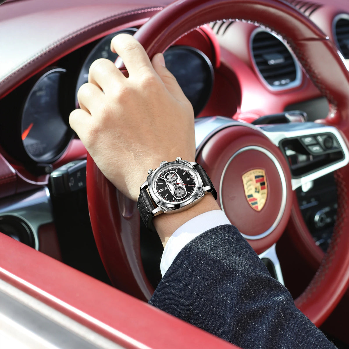 Poedagar 838 Men Quartz Watch Luxury Leather Strap Chronograph Montre Reloj Hombre Luminous Waterproof Quartz Watch for Men